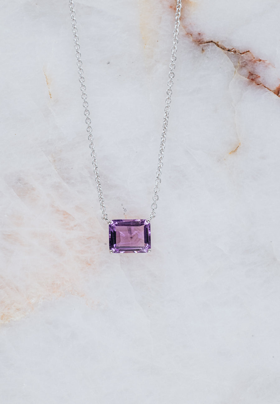 Amethyst silver rectangular necklace