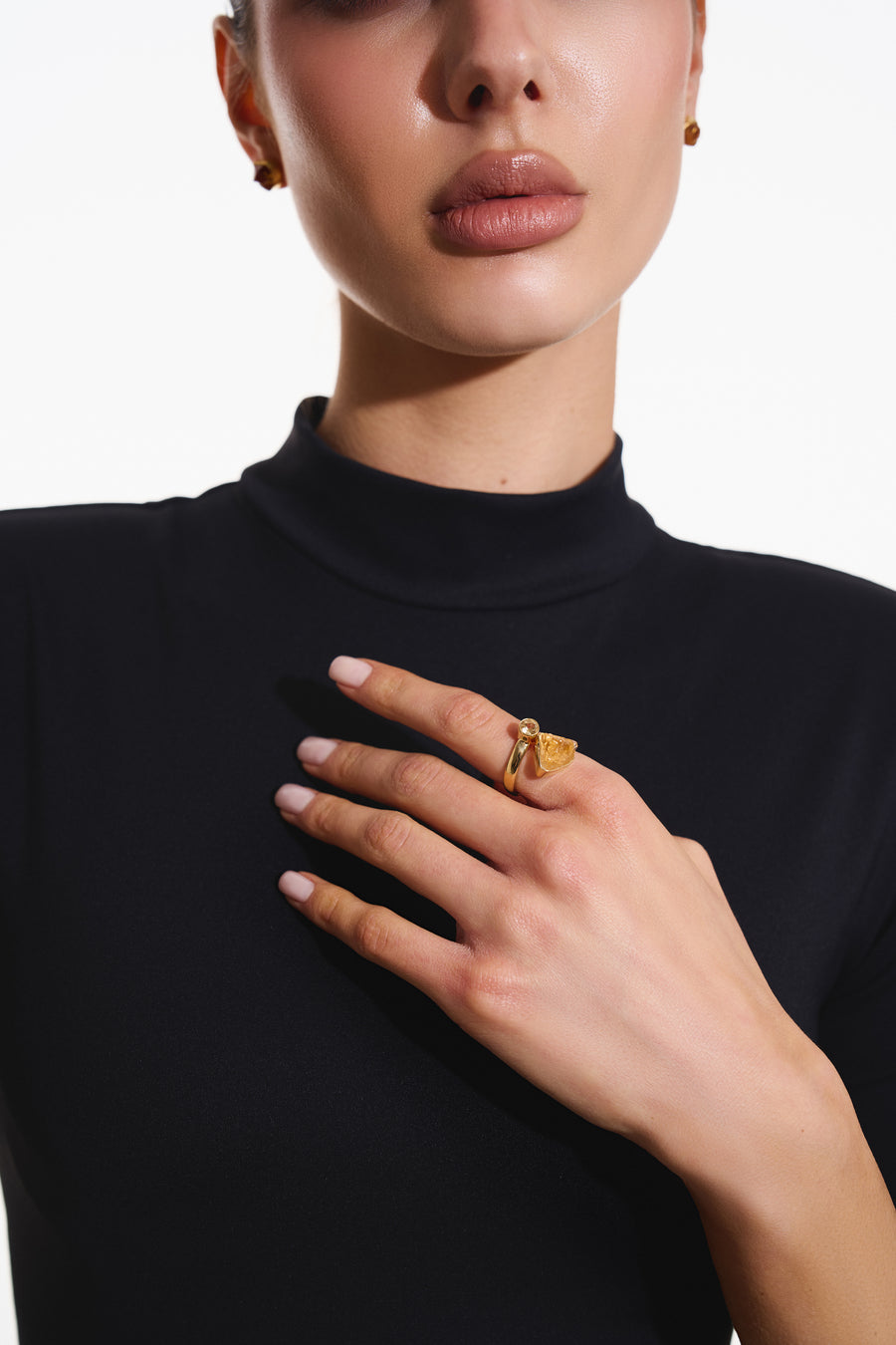 Citrine combination 18K double ring