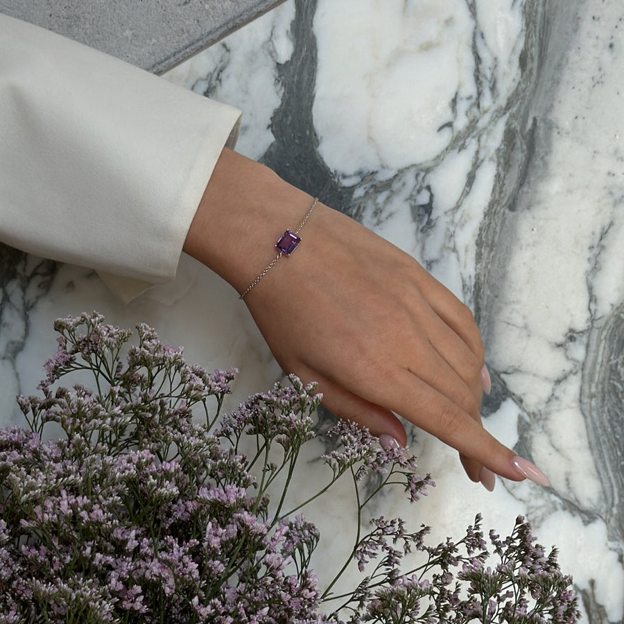 Amethyst silver rectangular bracelet