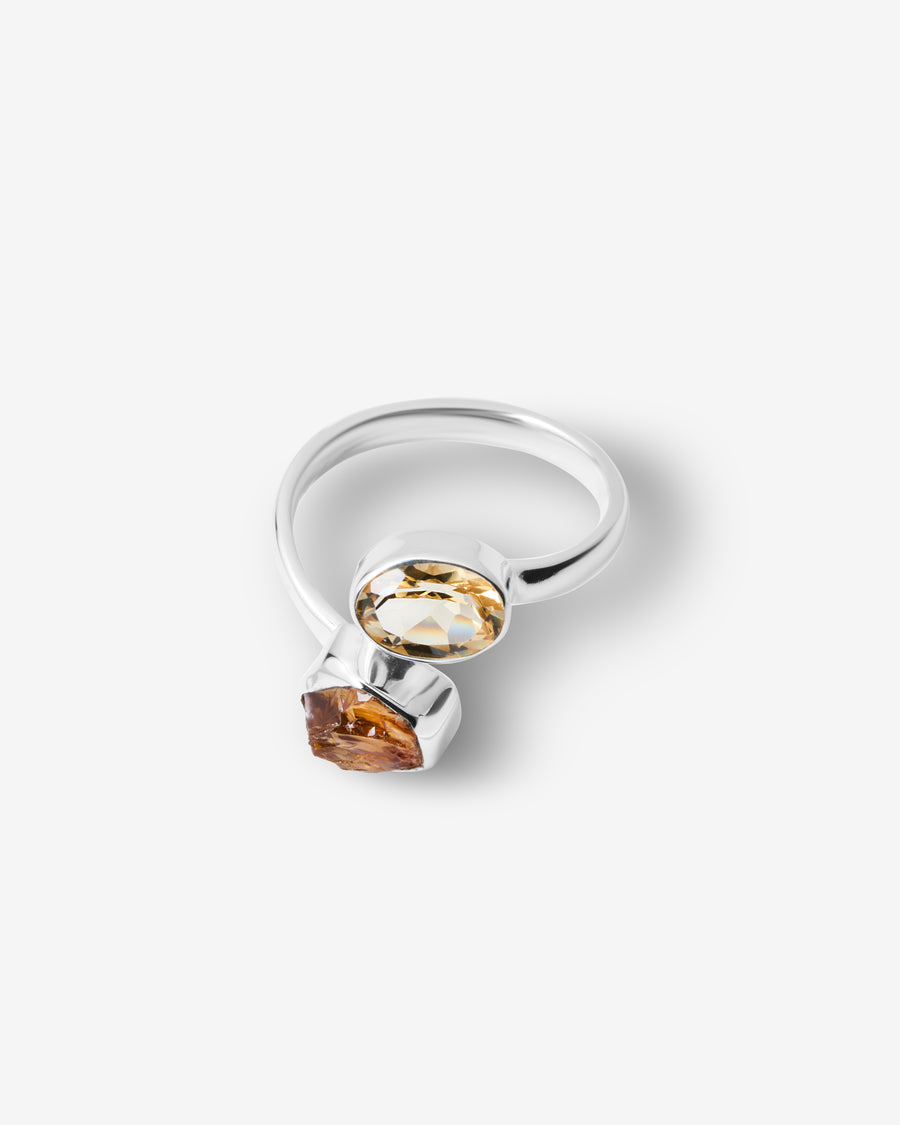 Citrine faceted and raw oval ring