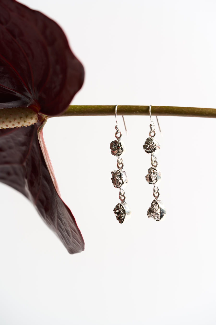 Boucles d'oreilles argentées triples en pyrite