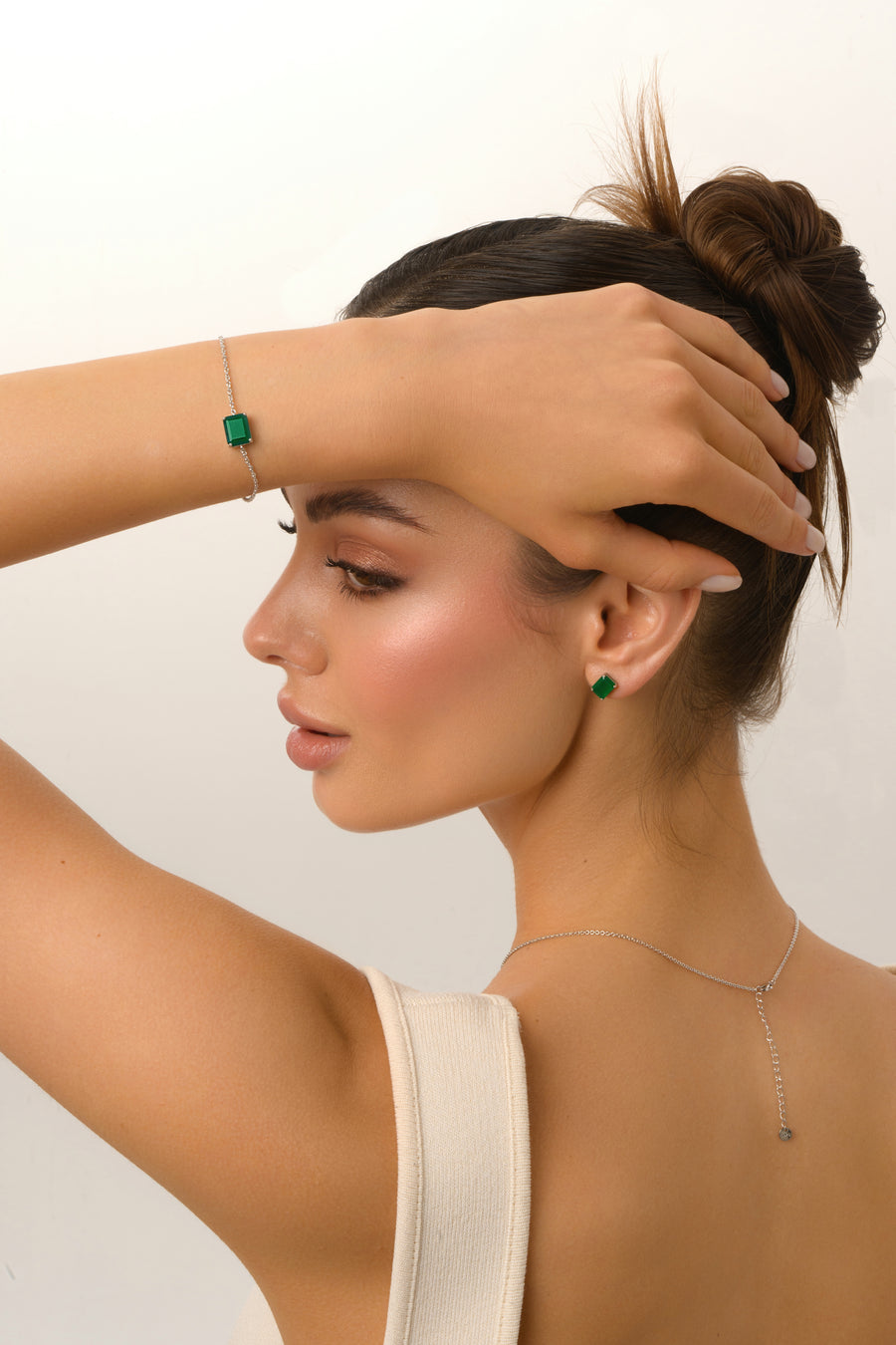 Green onyx rectangular stud earrings