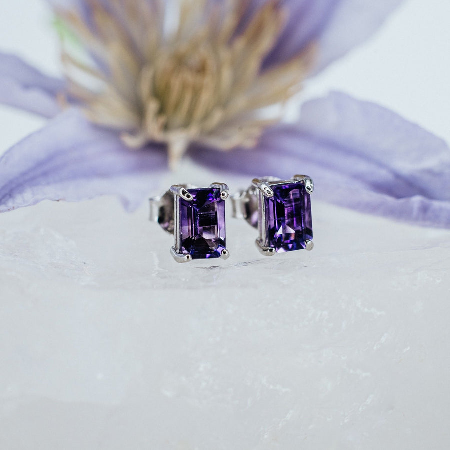 Amethyst rectangular stud earrings