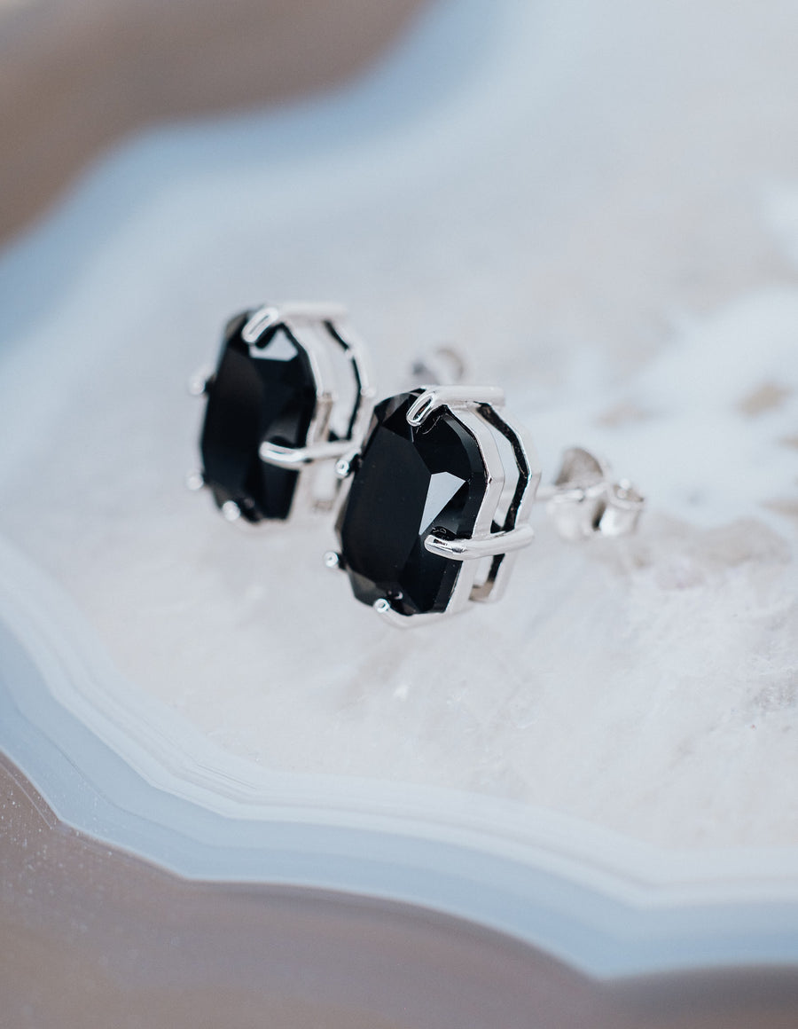 Black onyx pentagon stud earrings