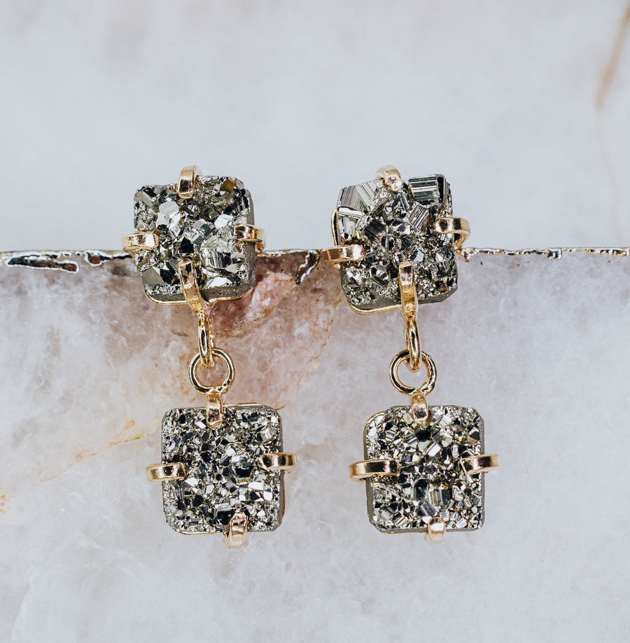 Pyrite double square earrings