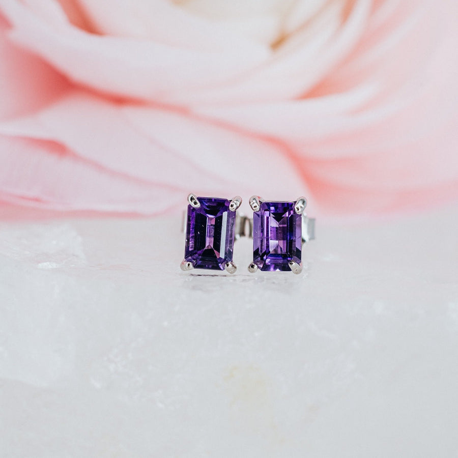 Amethyst rectangular stud earrings