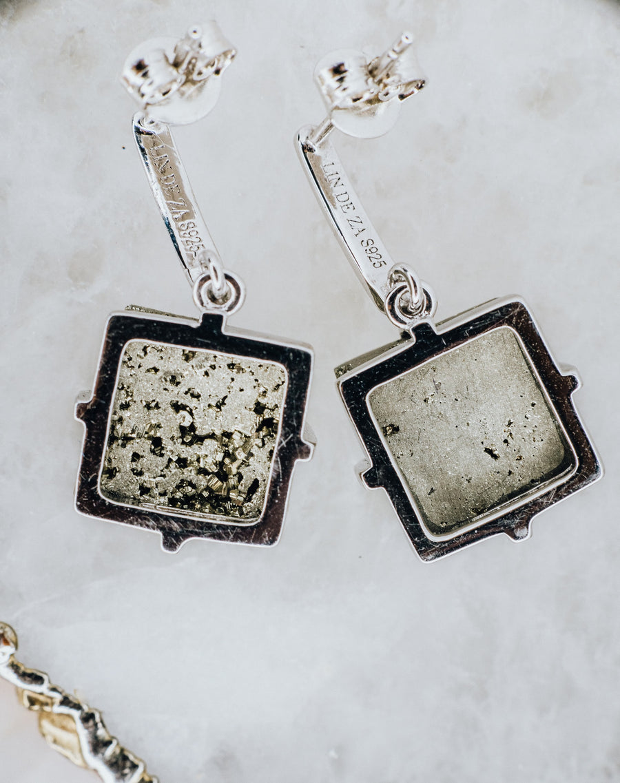 Pyrite square silver earrings