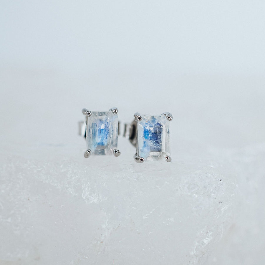 Moonstone rectangular stud earrings