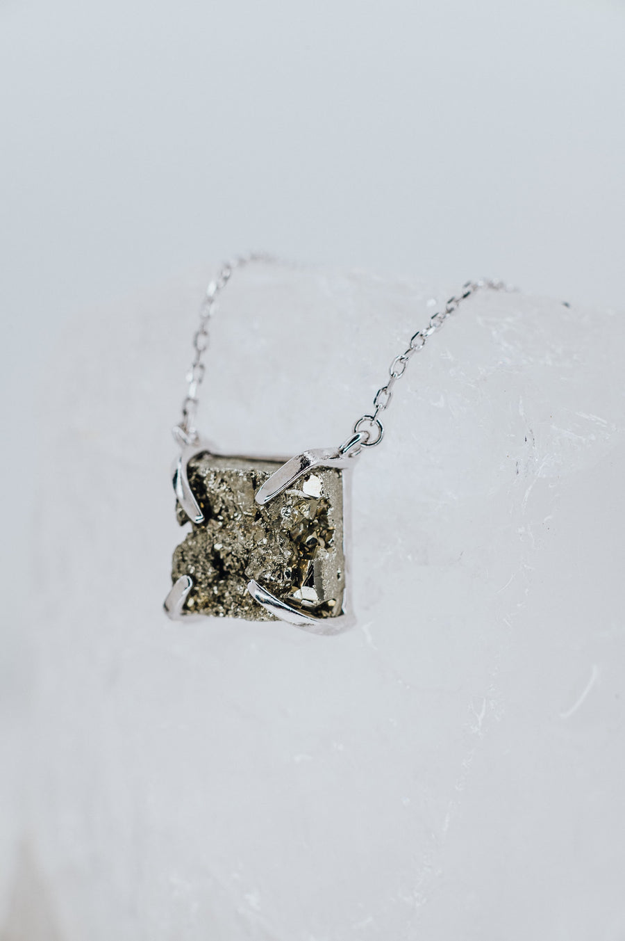 Pyrite square silver necklace