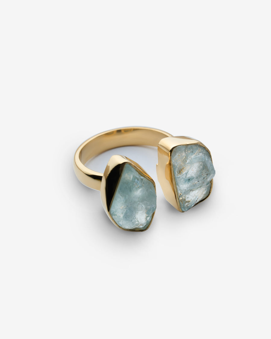 Bague double en Aigue-Marine plaquée or 18K