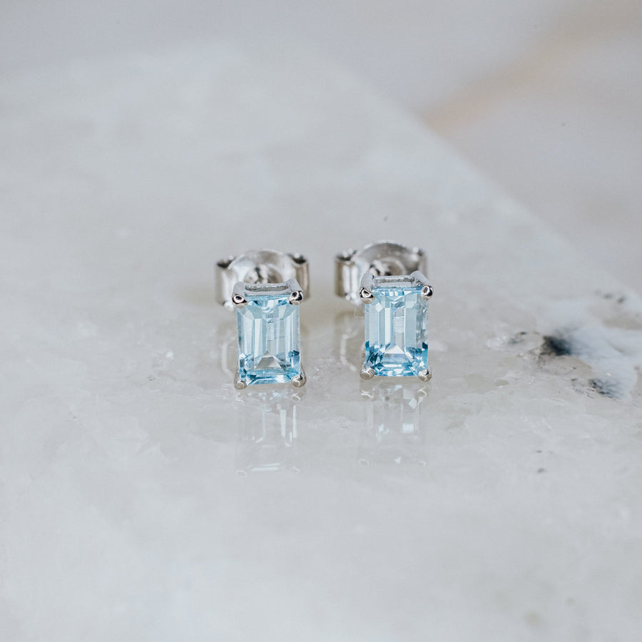 Blue topaz rectangular stud earrings