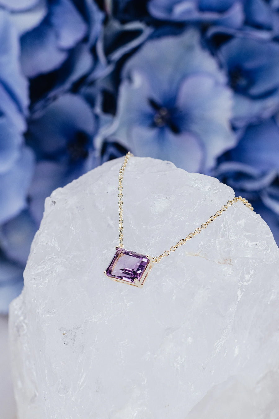 Amethyst 14K plated rectangular necklace