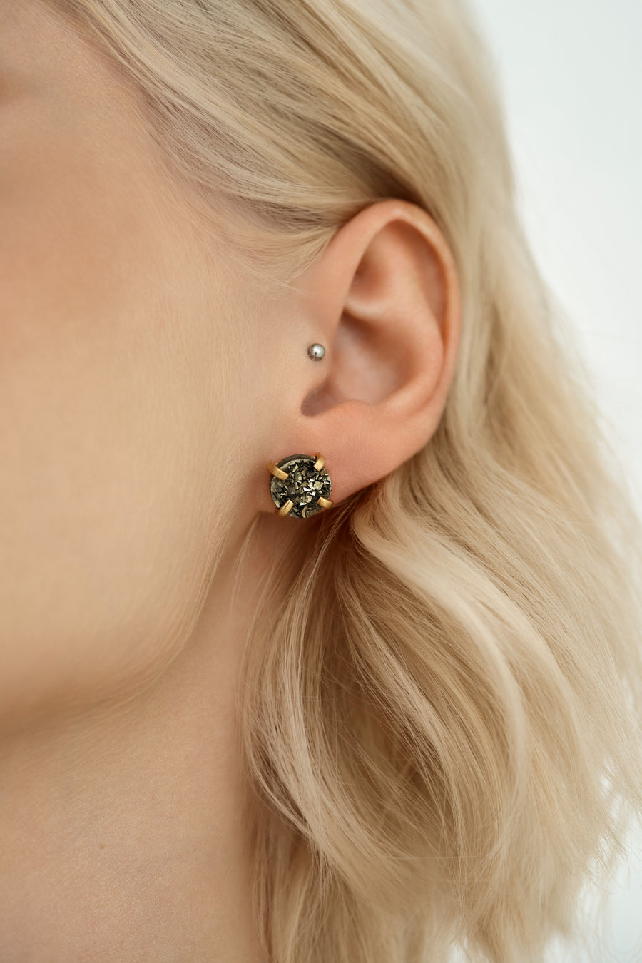 Pyrite stud earrings 18K gold plated