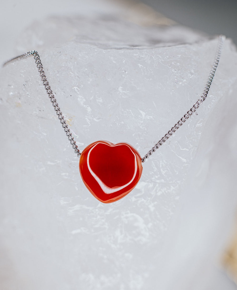 Carnelian silver heart necklace