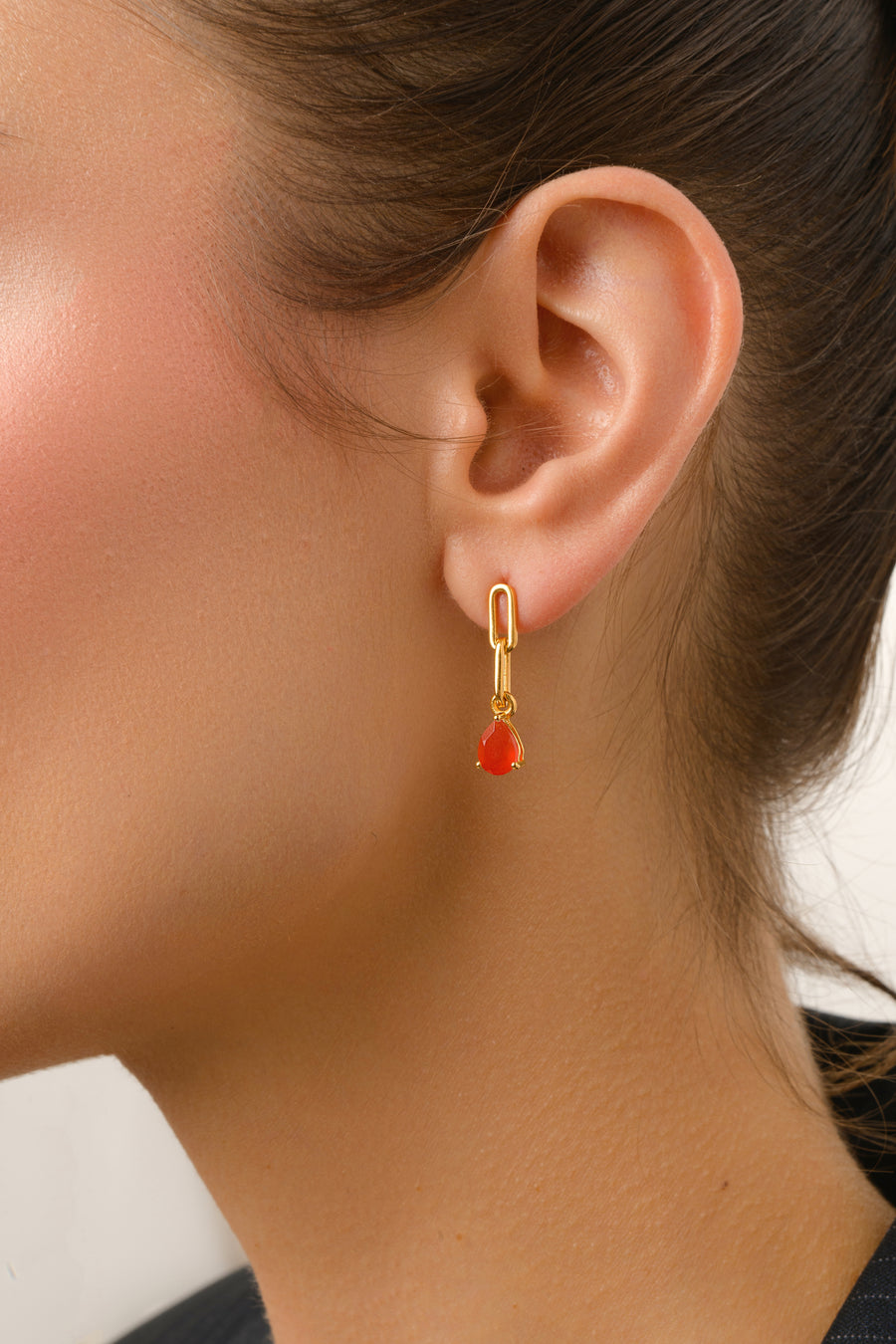 Link drop 18K carnelian earrings