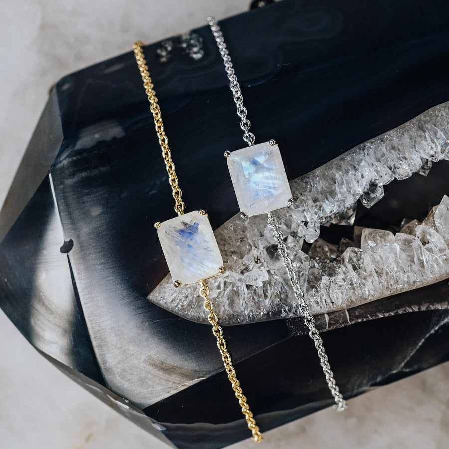 Moonstone 14K rectangular necklace