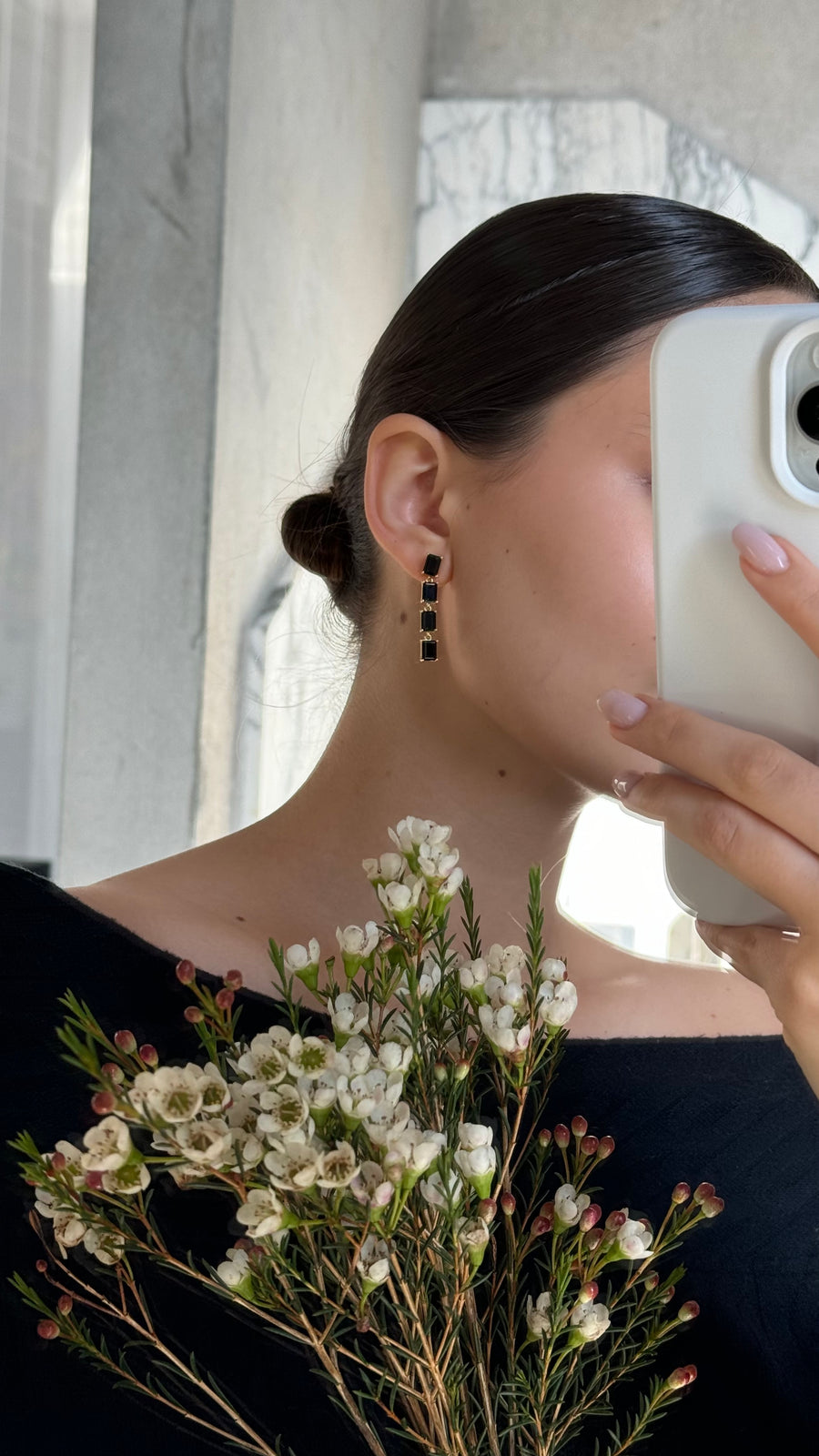 Boucles d'oreilles 4 pierres en onyx noir