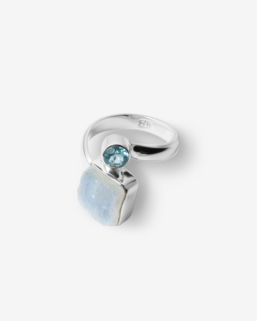 Moonstone + Blue topaz double ring