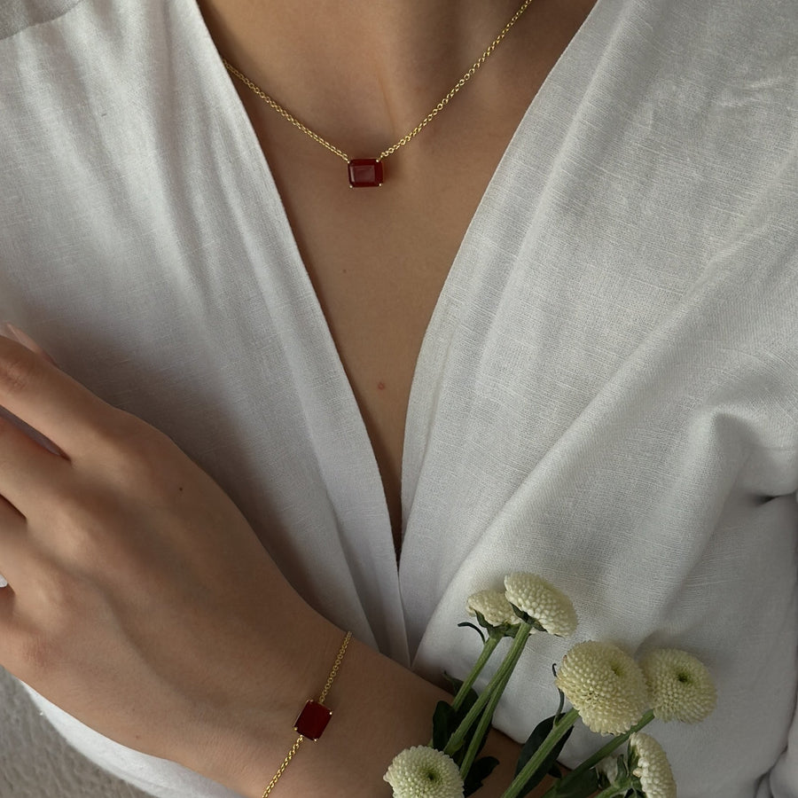 Carnelian 14K plated rectangular necklace