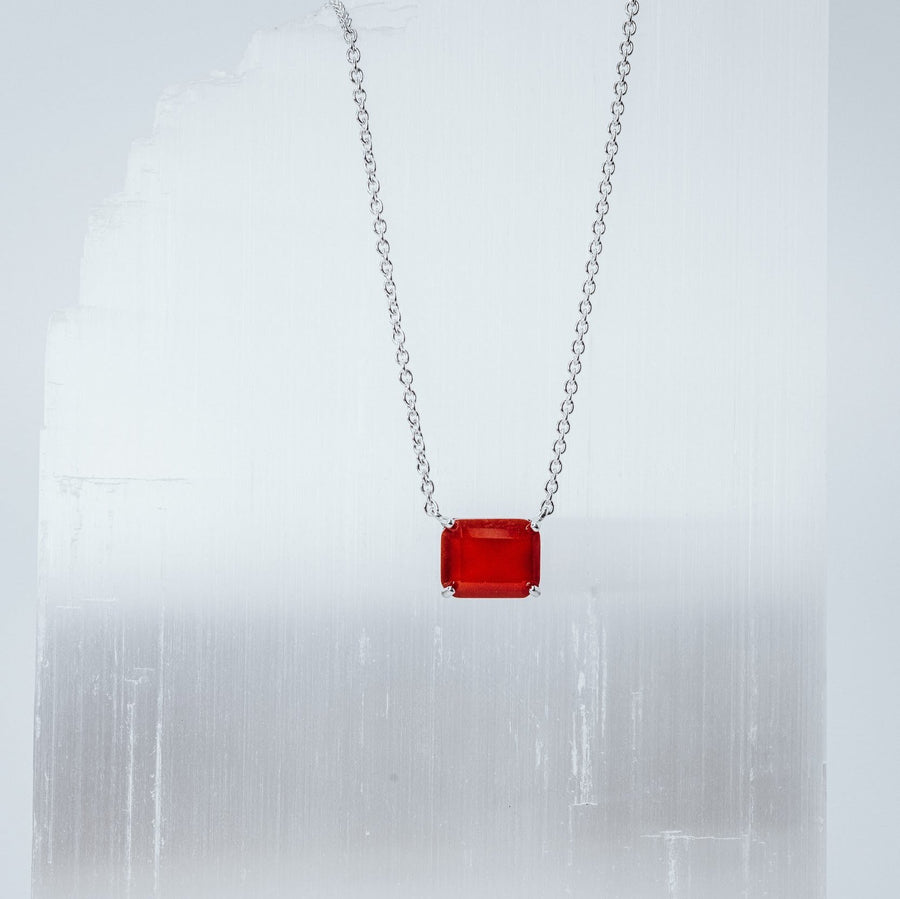 Carnelian silver rectangular necklace