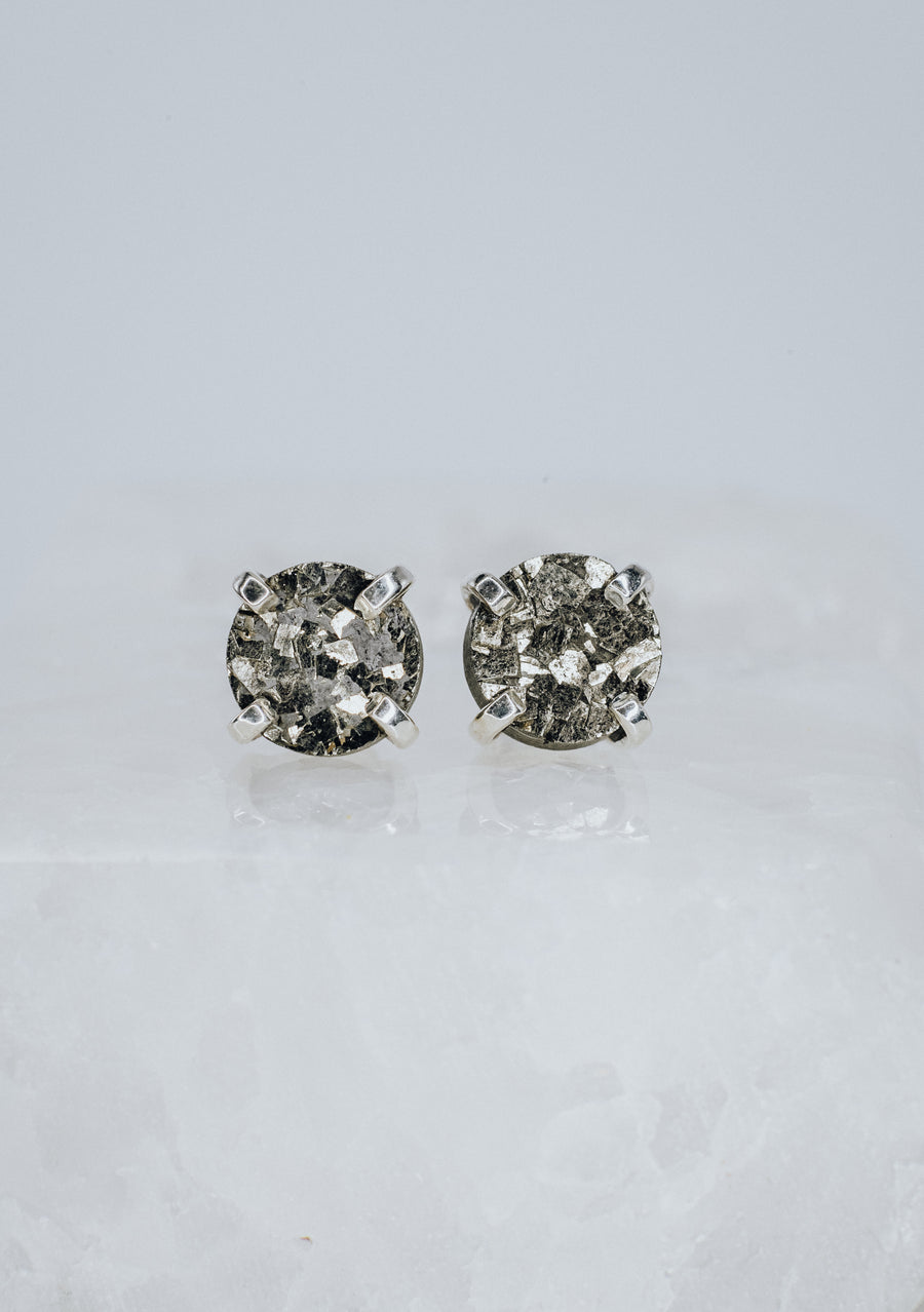 Pyrite round silver earrings