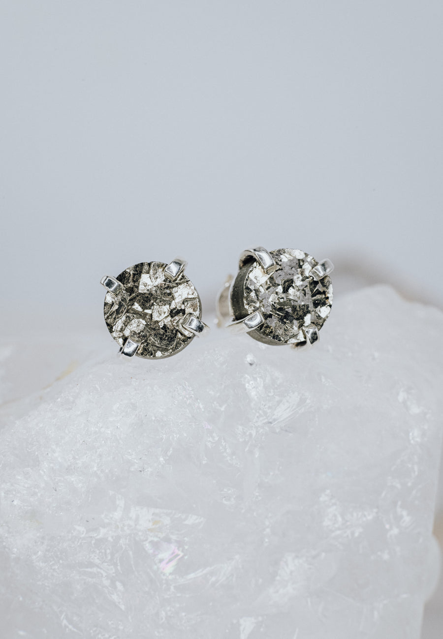 Pyrite round silver earrings