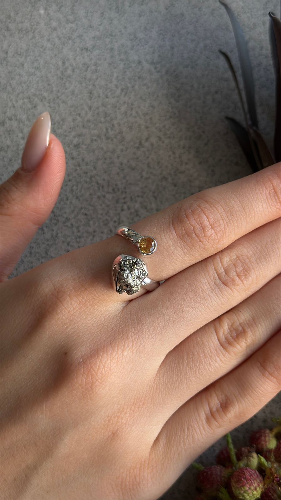 Bague double en citrine + pyrite