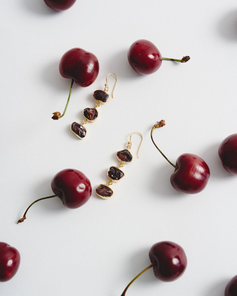 Boucles d'oreilles triples en Grenat 18K
