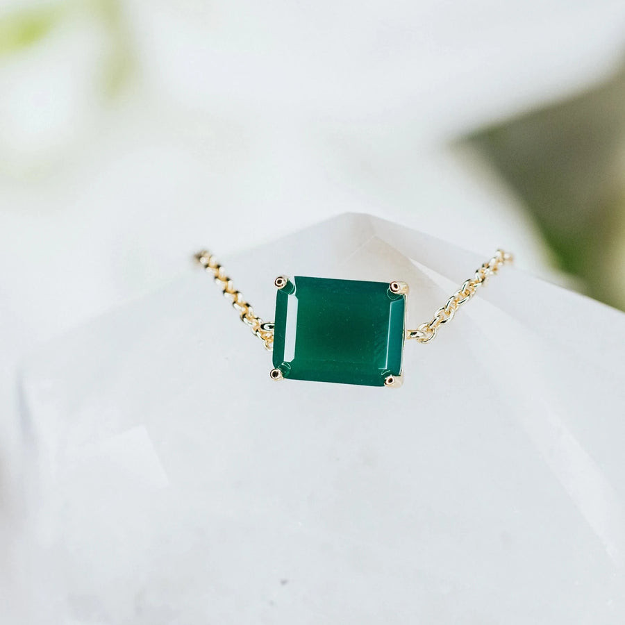 Green onyx 14K plated rectangular bracelet