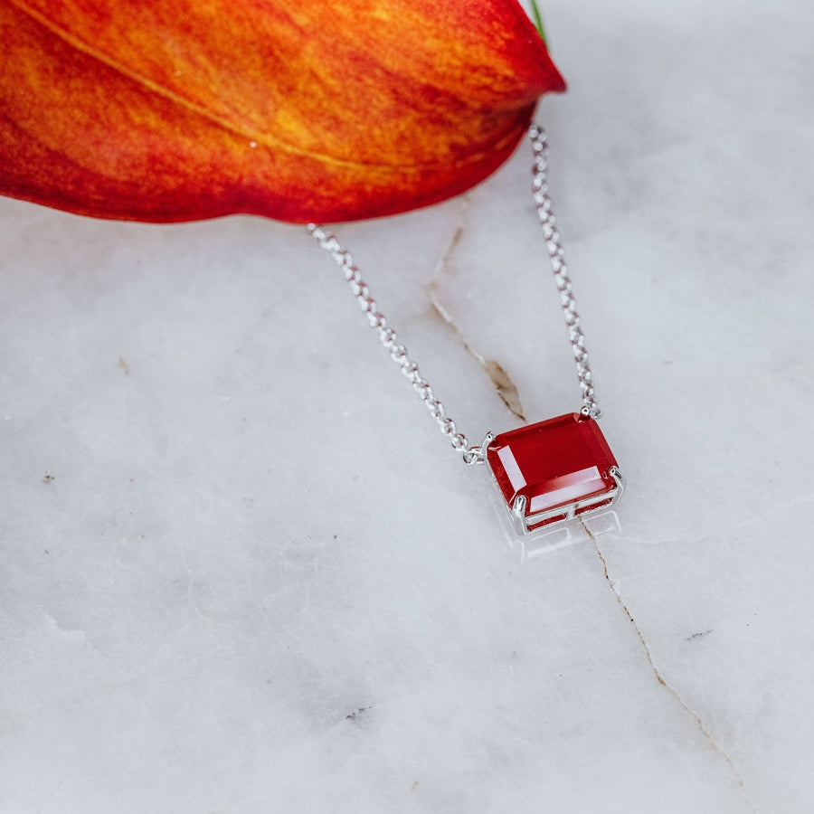 Carnelian silver rectangular necklace