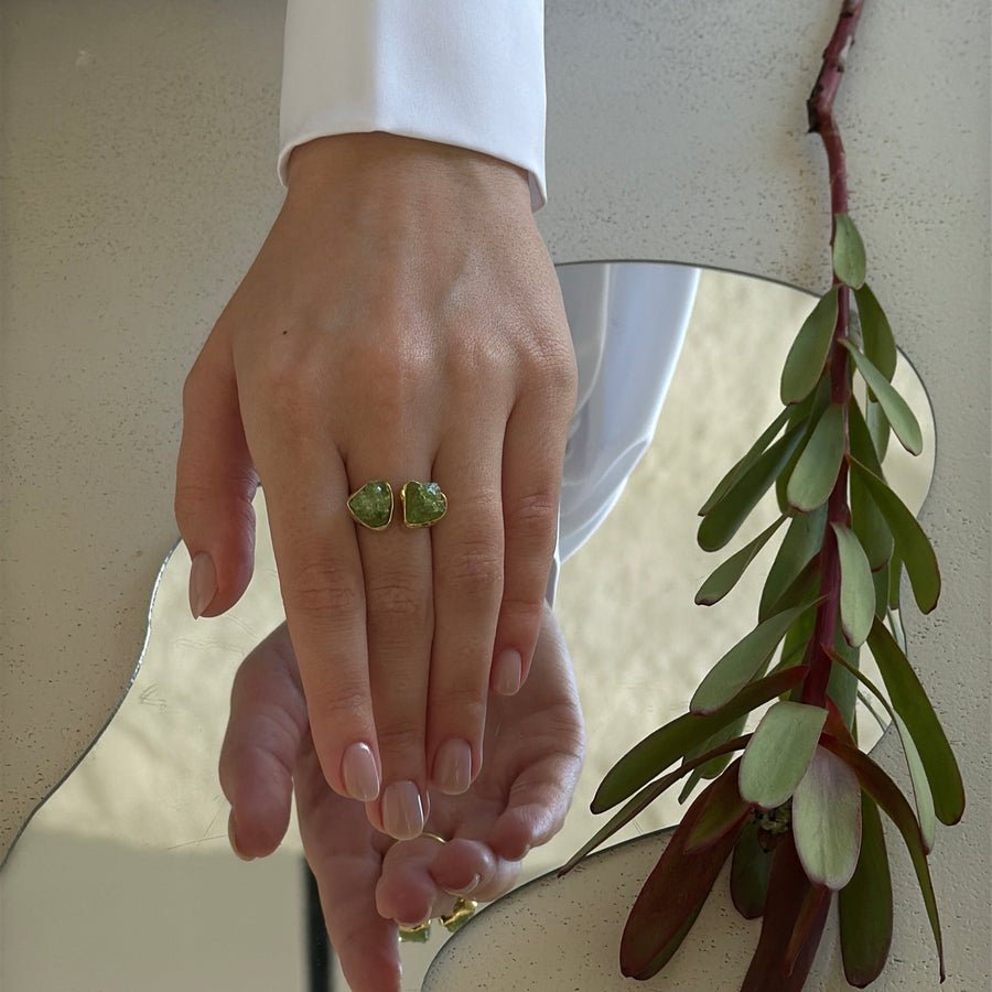 Peridot double 18K gold plated ring