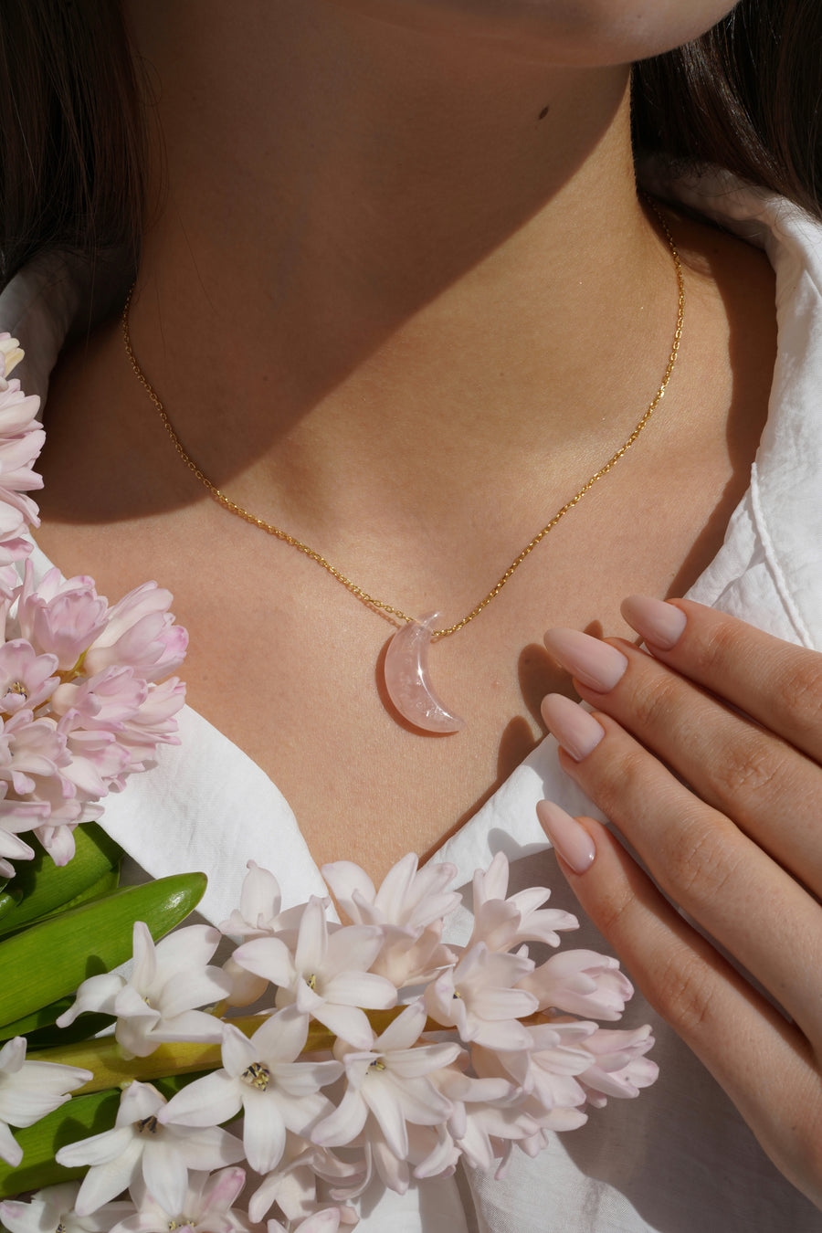 Rose quartz moon necklace