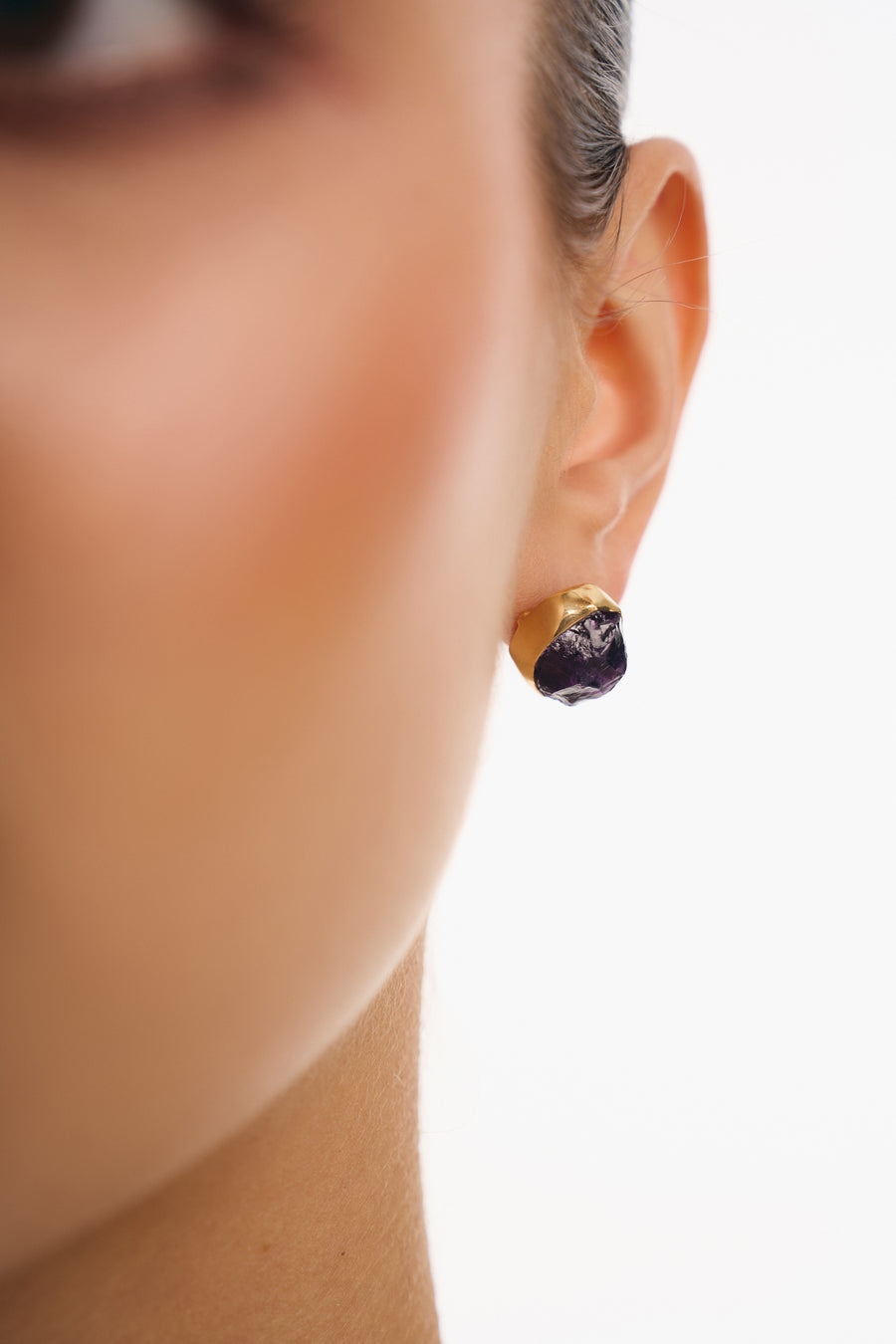 Boucles d'oreilles à clou en Améthyste 18K