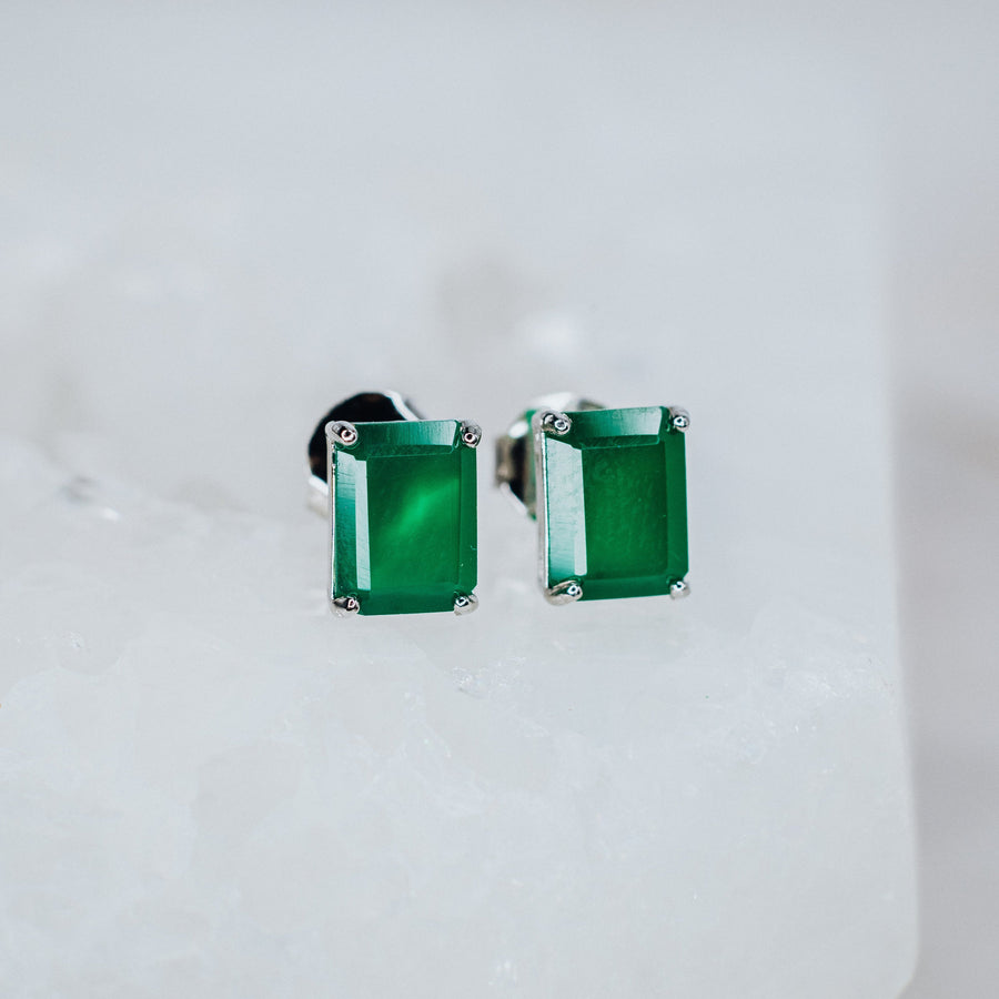 Green onyx rectangular stud earrings