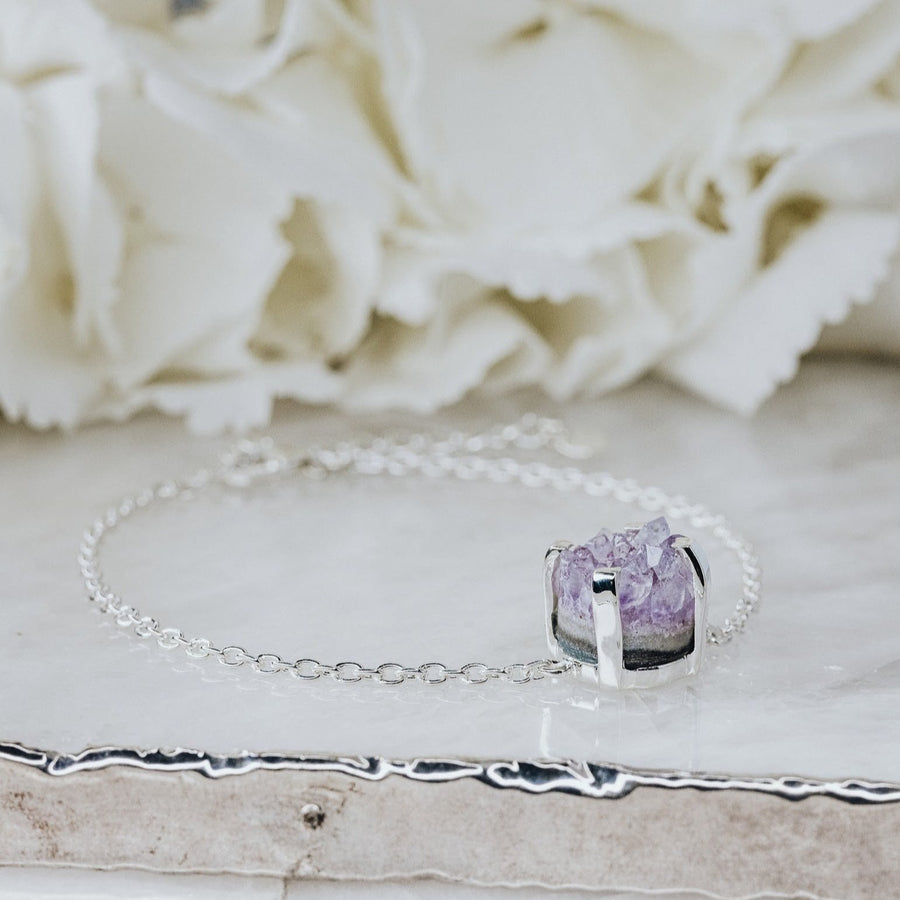 Amethyst druzy silver bracelet