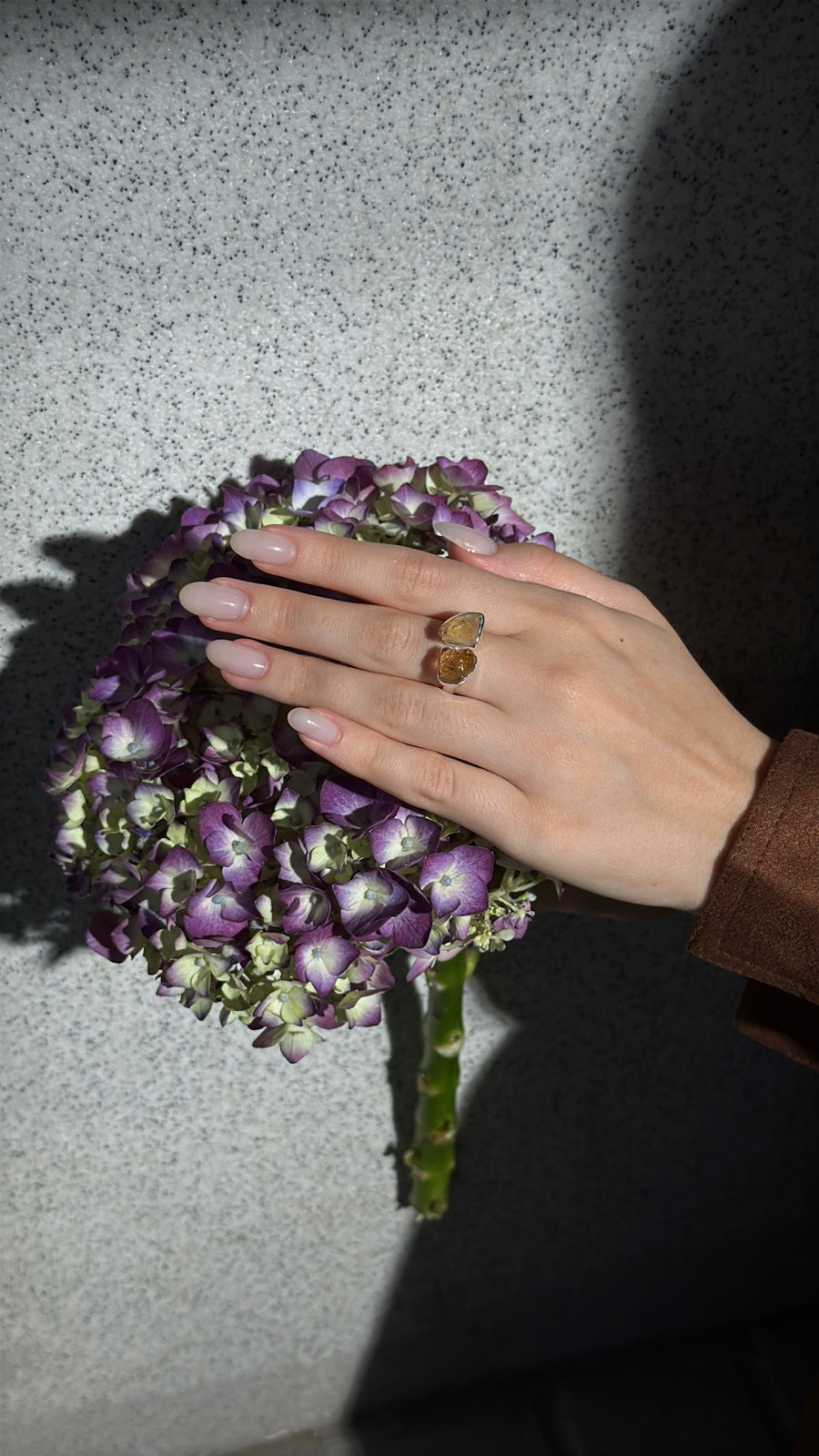 Bague double argentée en citrine