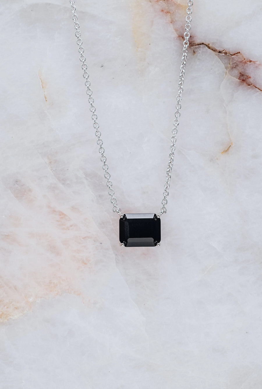 Black onyx silver rectangular necklace