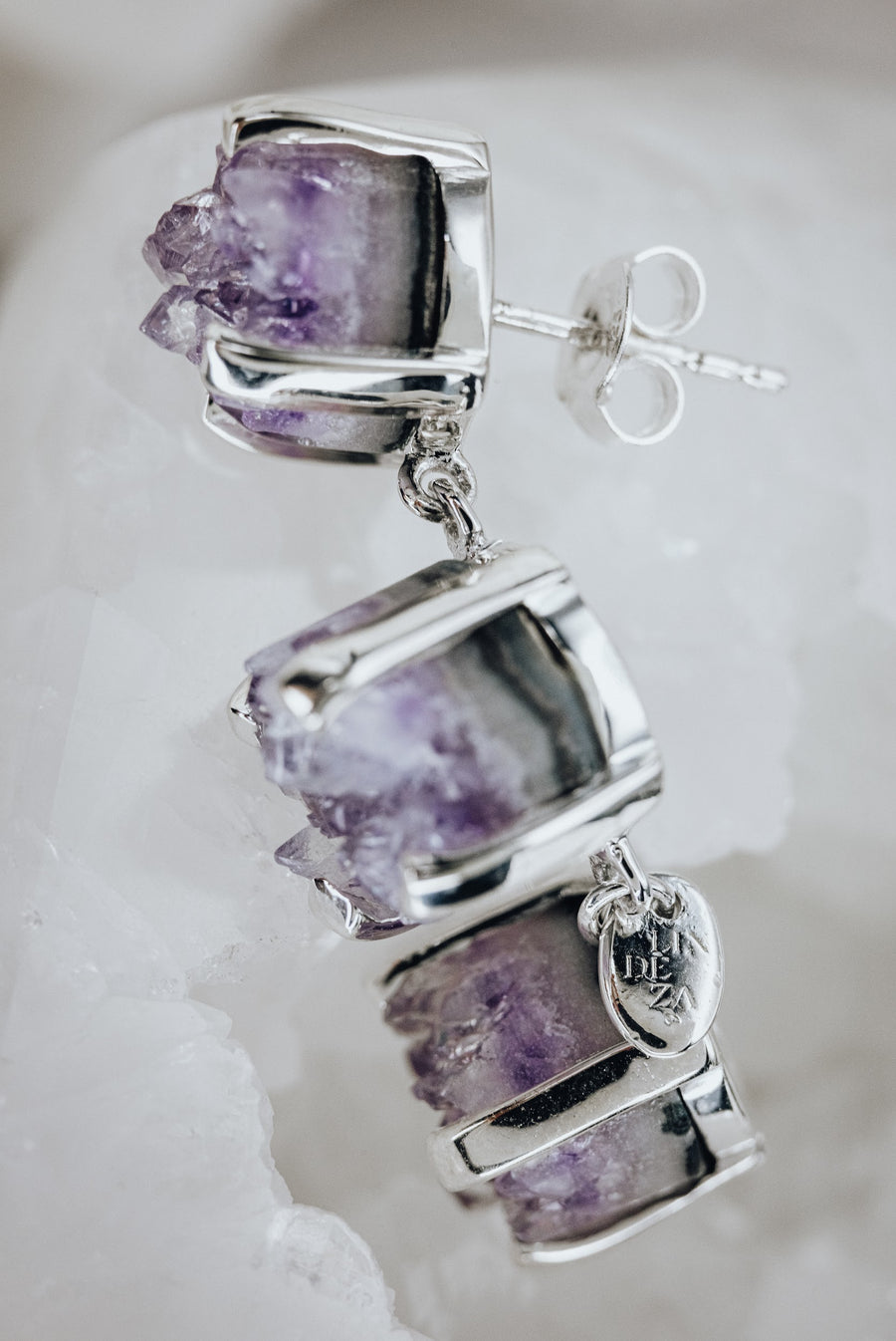 Triple amethyst silver earrings