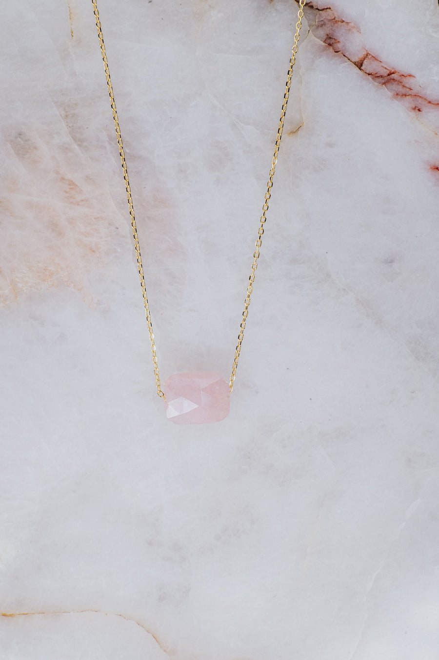 Rose quartz square necklace