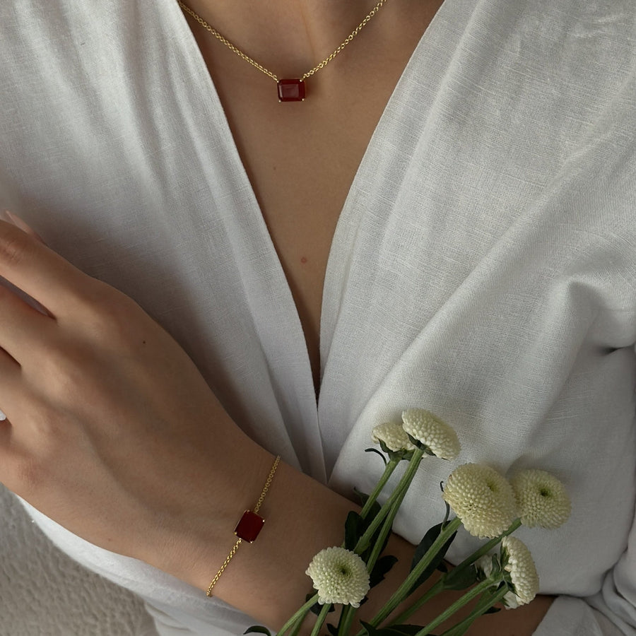 Carnelian 14K rectangular bracelet