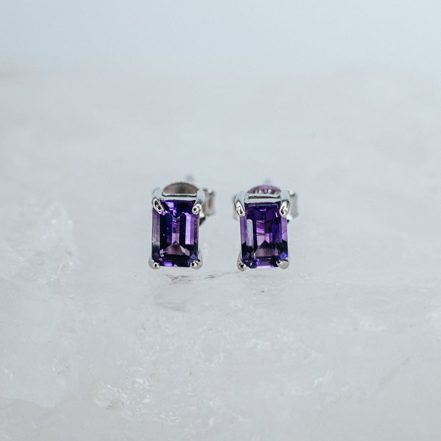 Amethyst rectangular stud earrings