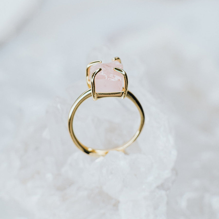 Rose quartz 14K adjustable ring