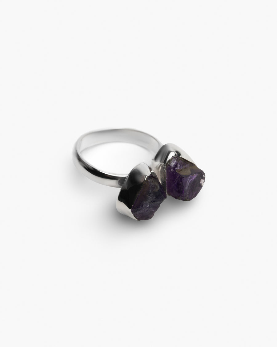 Amethyst double silver ring