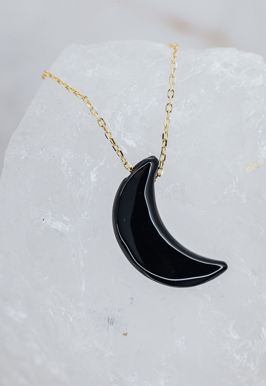 Black onyx moon necklace
