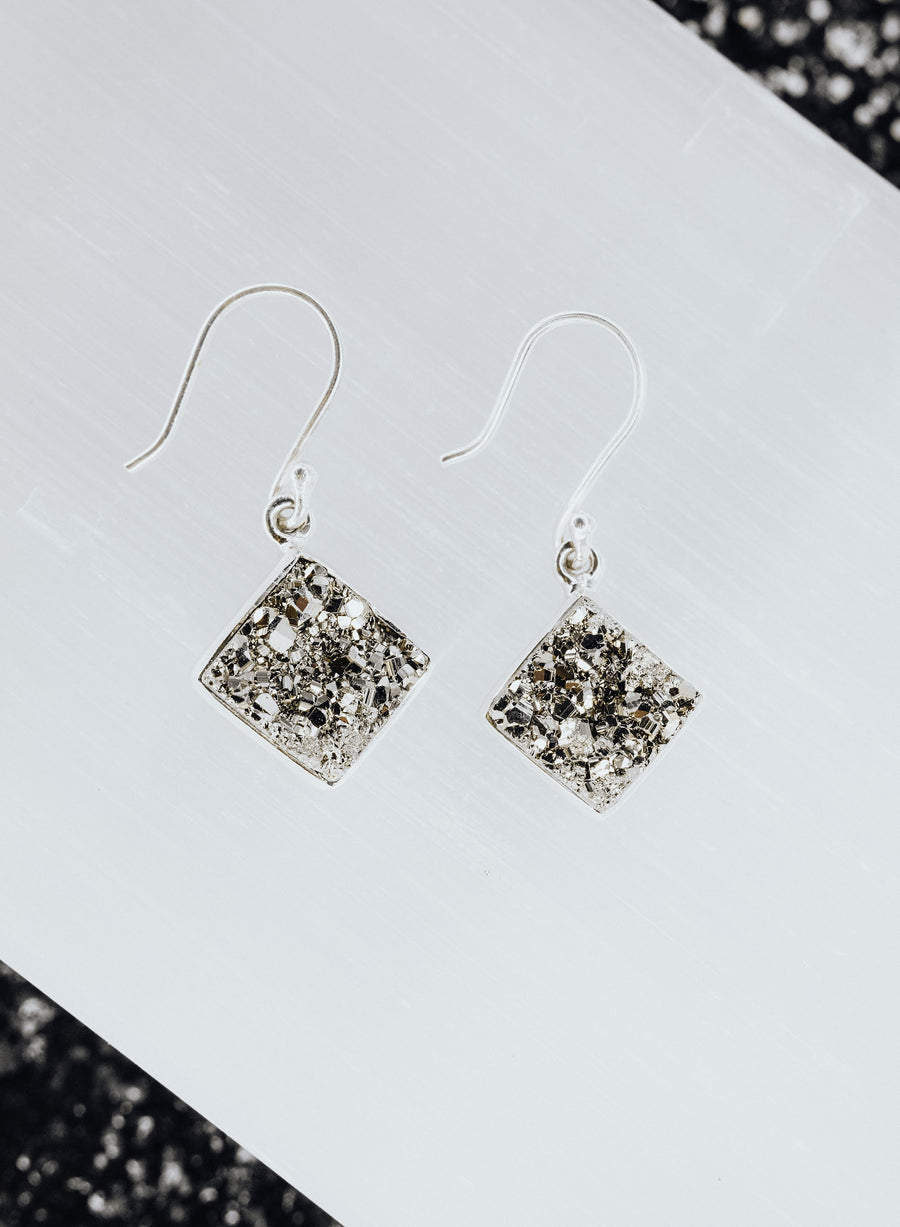 Pyrite square silver earrings