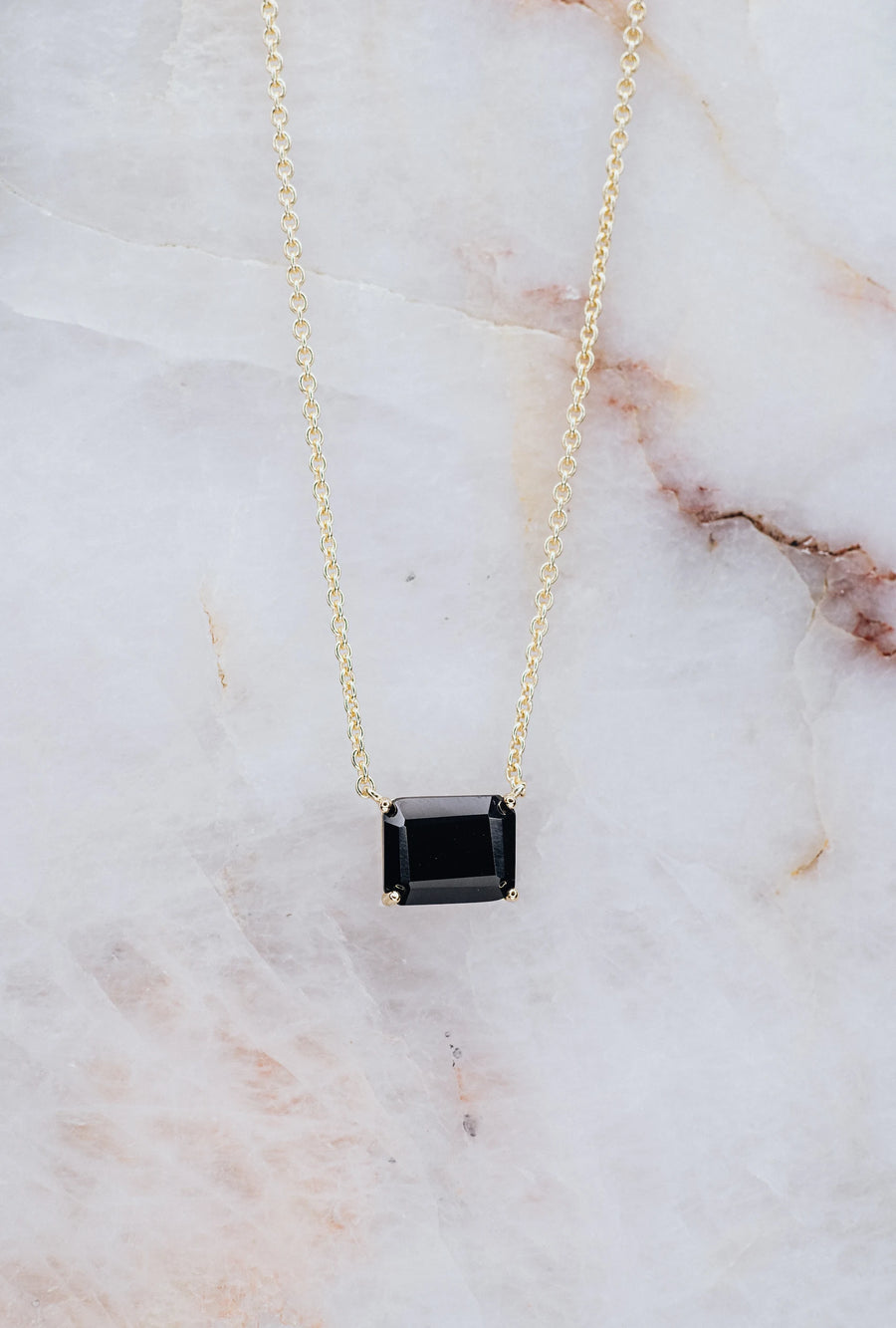 Black onyx 14K plated rectangular necklace