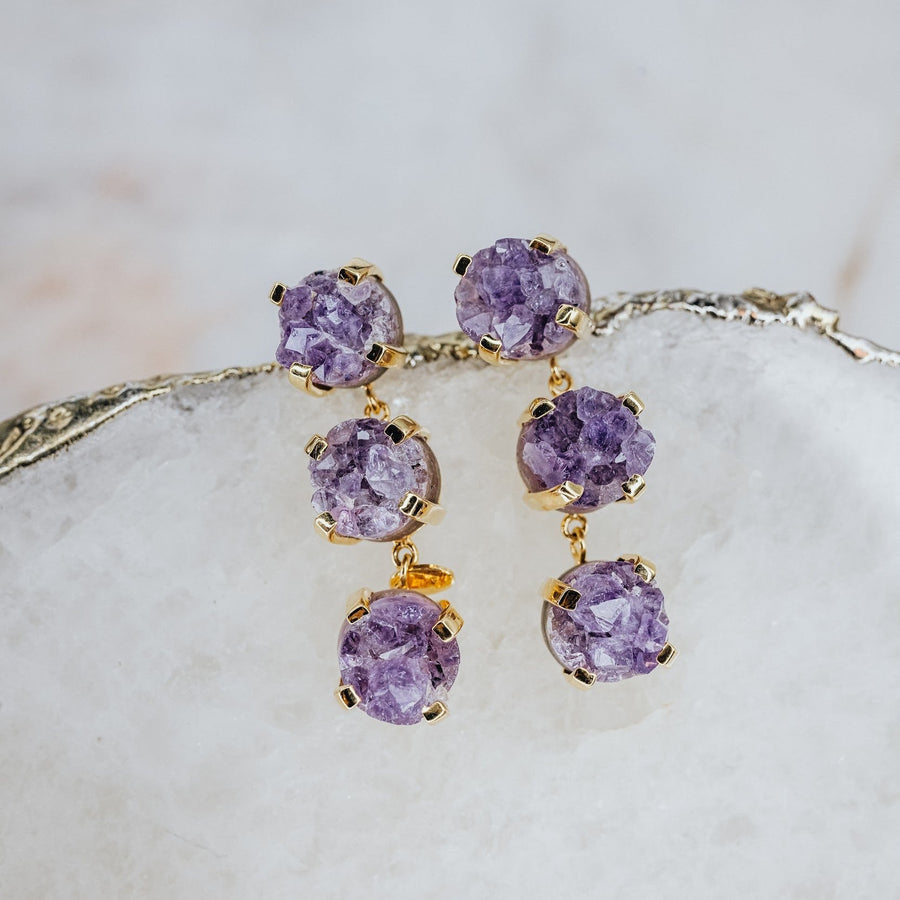 Triple amethyst 18K earrings