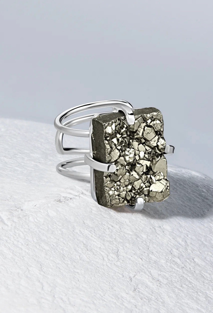 Pyrite fashion silver plated ring rectangular