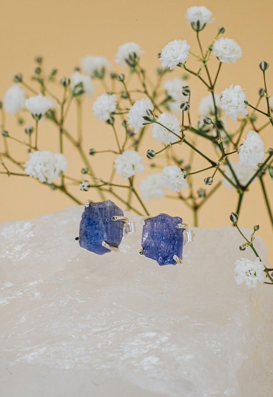 Tanzanite raw silver earrings