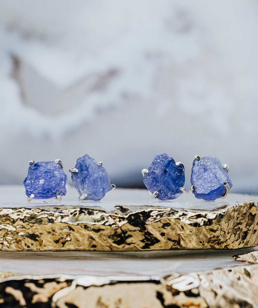 Tanzanite raw silver earrings